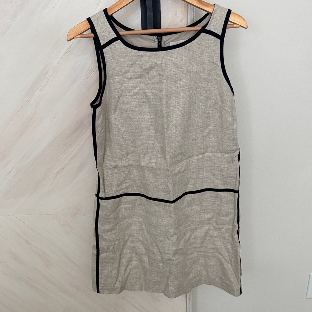 NWOT LOFTSleeveless Beige Dress with Black Trim